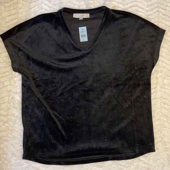 CLOSING SALE LOFT Black Velour V-Neck Tee - Picture 1 of 4